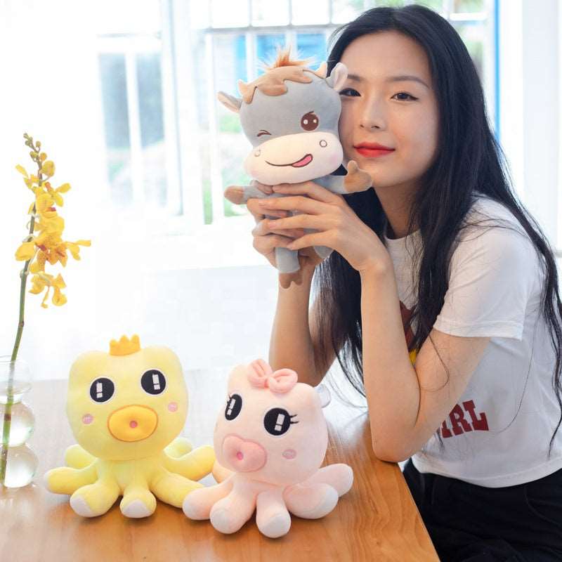 Net Celebrity Same Cute Octopus And Cow Doll Plush Toy Catching Machine Doll Wakaii