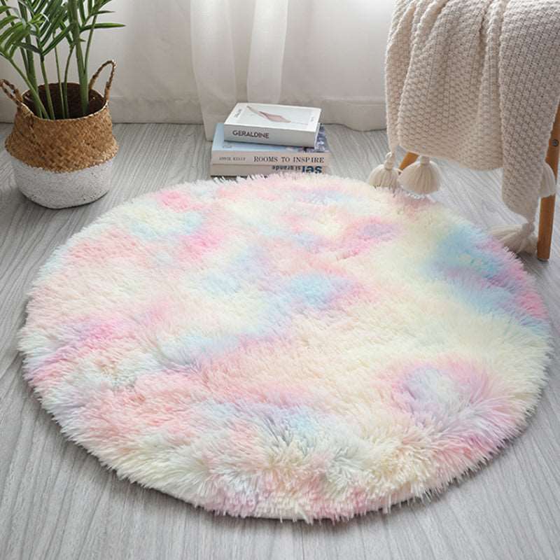 Kawaii Round Faux Fur Rainbow Rug Wakaii