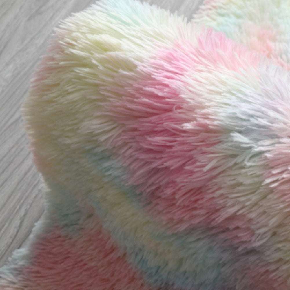 Kawaii Round Faux Fur Rainbow Rug Wakaii