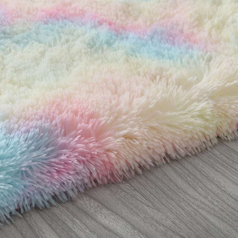 Kawaii Round Faux Fur Rainbow Rug Wakaii