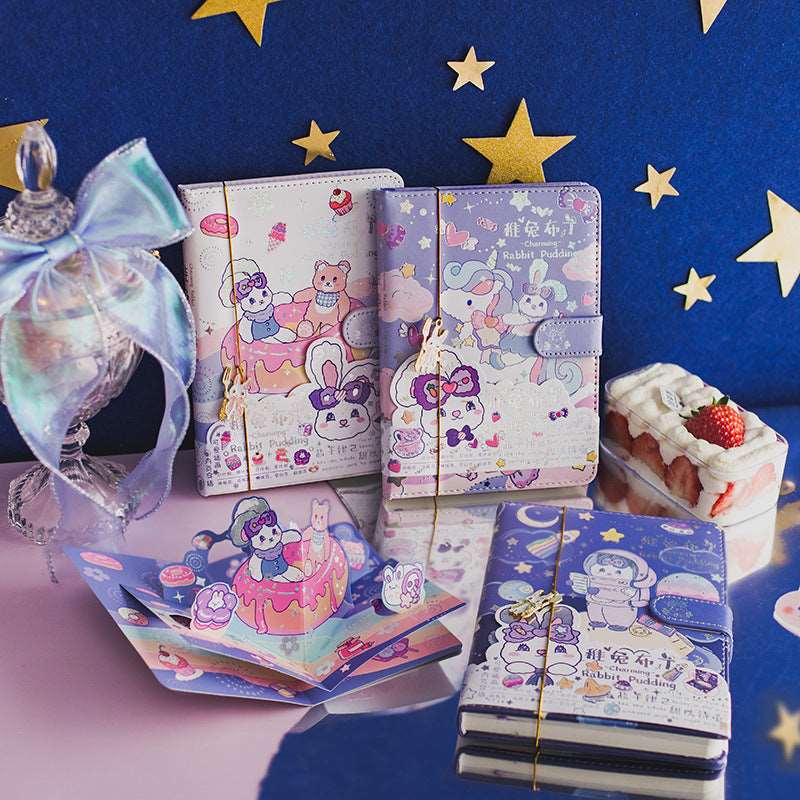 Magnetic Buckle Notebook Juvenile Rabbit Pudding Series Cartoon Cute Wind Hand Account Decoration Material Notebook Wakaii