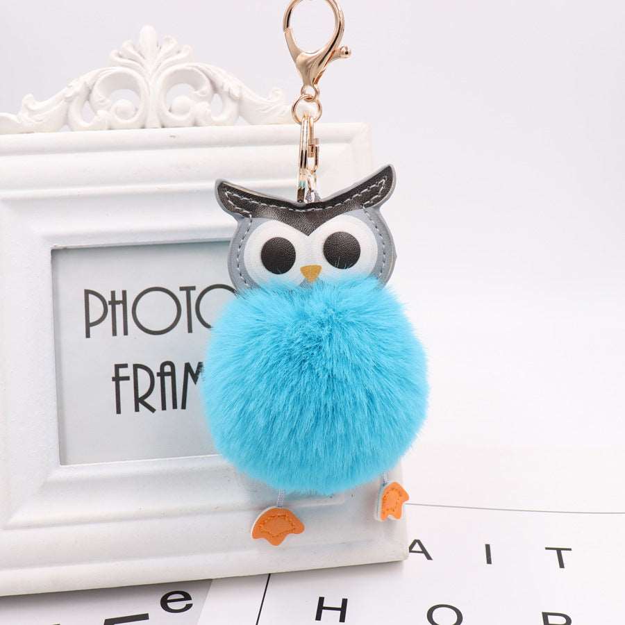 Lovely Owl Hairy Ball Key Ring Wakaii