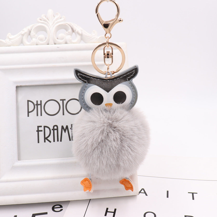 Lovely Owl Hairy Ball Key Ring Wakaii