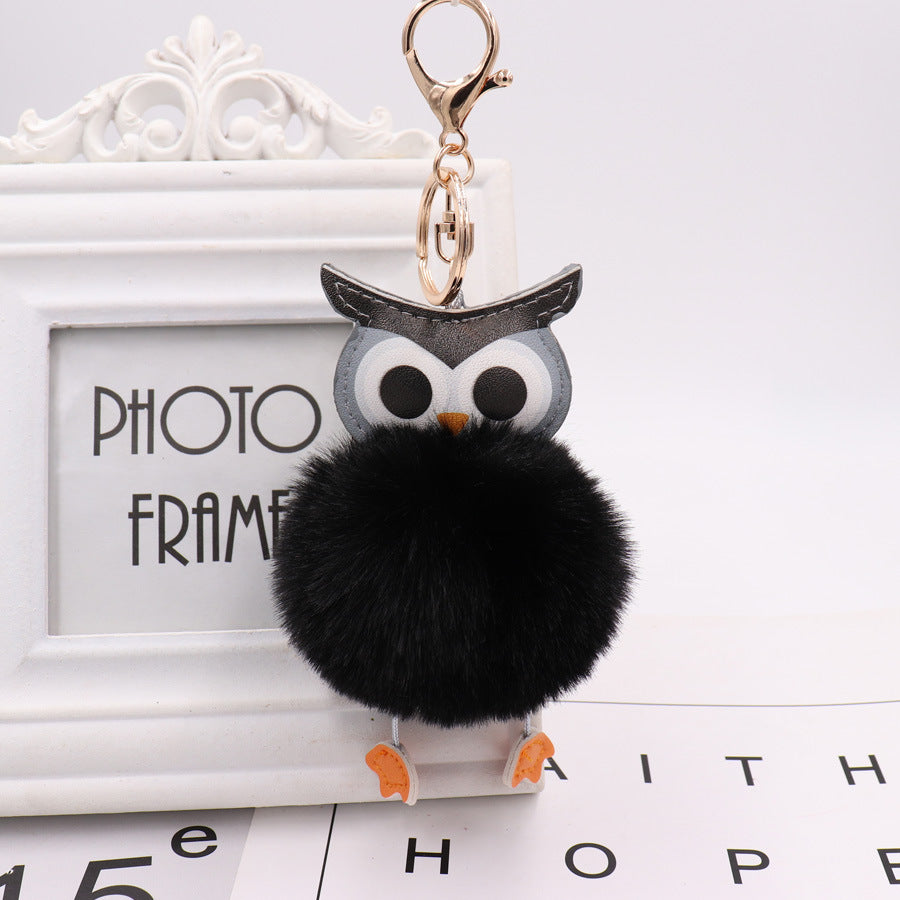Lovely Owl Hairy Ball Key Ring Wakaii