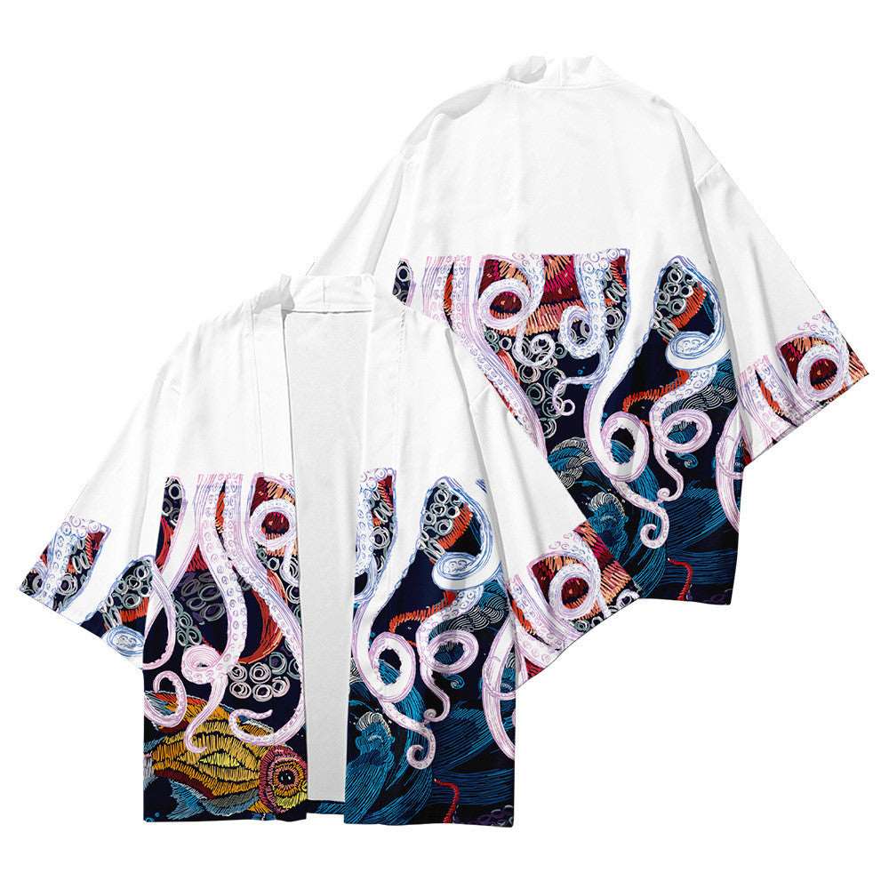 Octopus Print Japanese Kimono