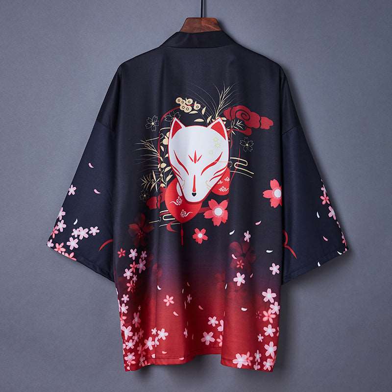 Traditional Red Fox Mask Kimono