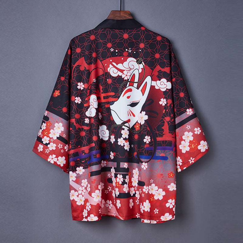 Traditional Red Fox Mask Kimono