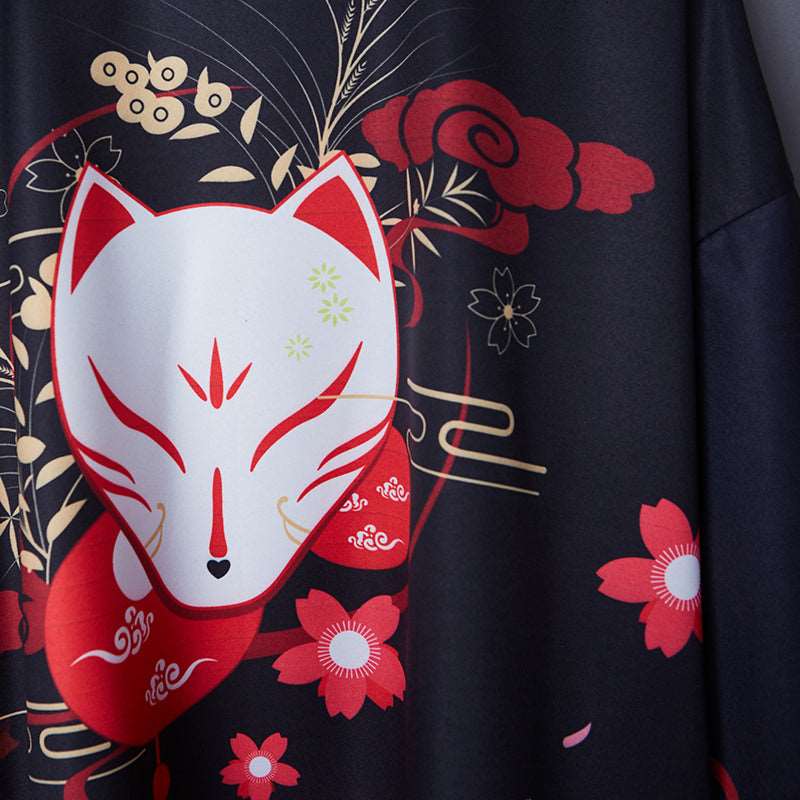 Traditional Red Fox Mask Kimono