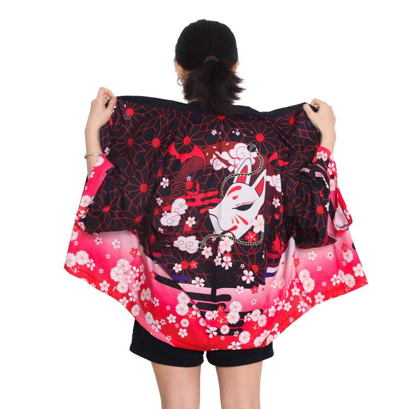 Traditional Red Fox Mask Kimono