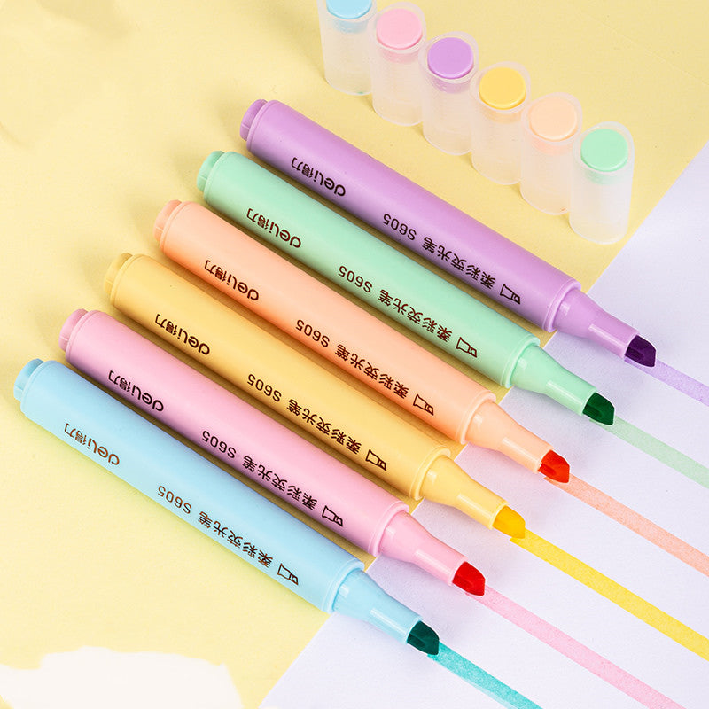 Soft color highlighter students use the highlight marker pen to make notes, children's drawing axe pen Wakaii