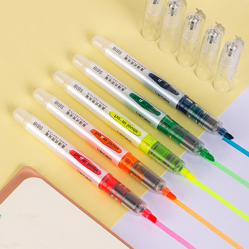 Soft color highlighter students use the highlight marker pen to make notes, children's drawing axe pen Wakaii